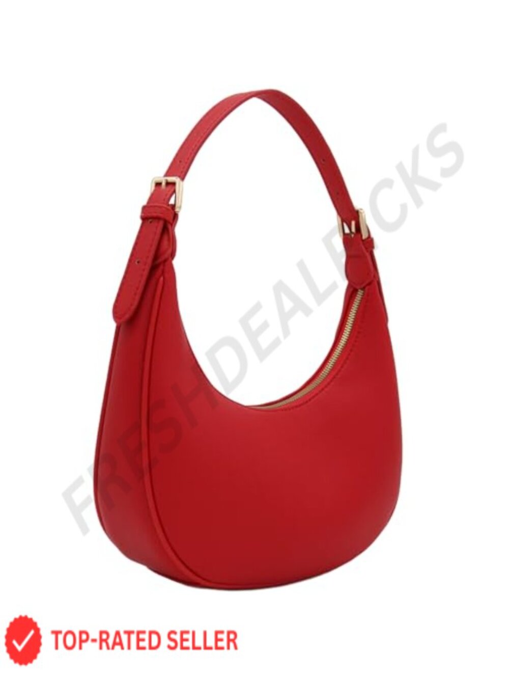 Elegant Crescent Shoulder Bag Baguette Purse Faux Leather Adjustable Strap Gold